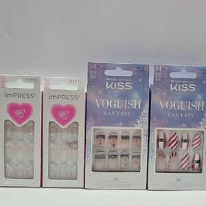 NEW Kiss imPRESS & Voguish Fantasy Press-On Nail Bundle - 4 Boxes Med. Length